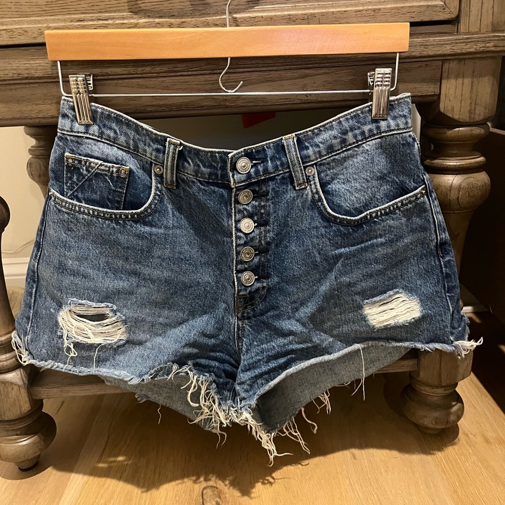 Medium wash high waisted jean shorts